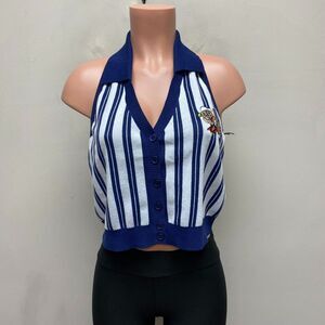 Popeye x Unique Vintage Blue White Striped Button Front Open Back Sweater 1X/16